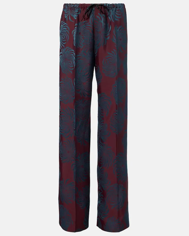 Dries van Noten Bedruckte Hose Burgunderrot
