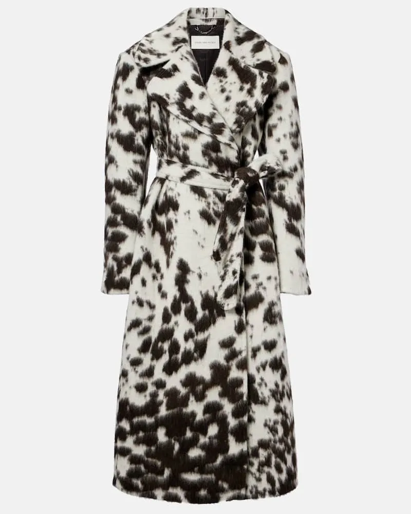Dries van Noten Bedruckter Mantel aus einem Wollgemisch Weiß