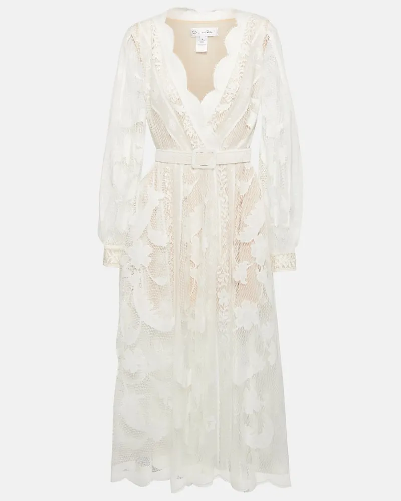 Oscar de la Renta Midikleid aus Spitze Weiß