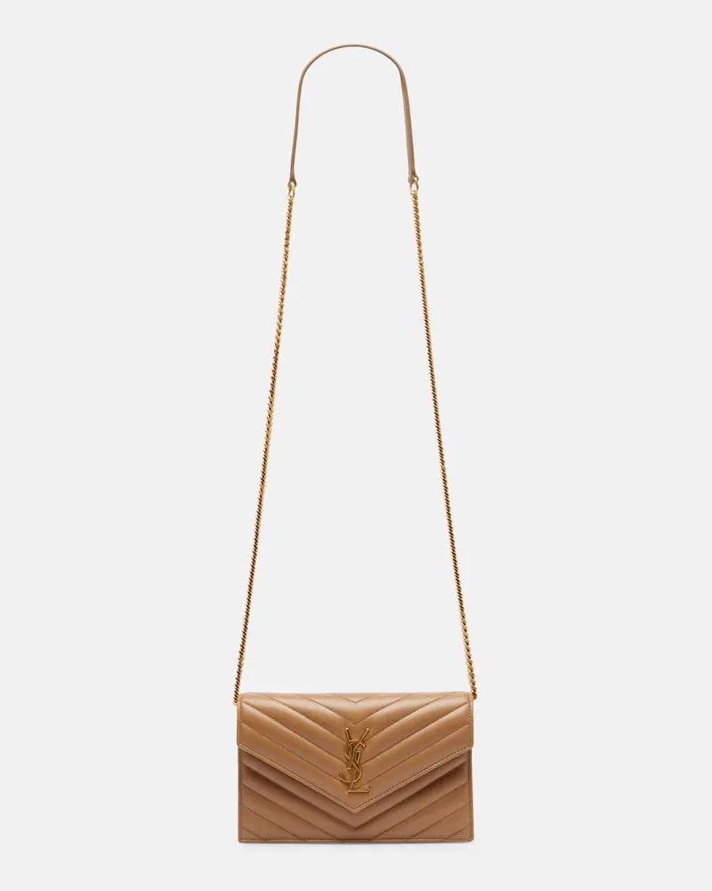 Saint Laurent Portemonnaie mit Kettenriemen Cassandre Envelope Beige