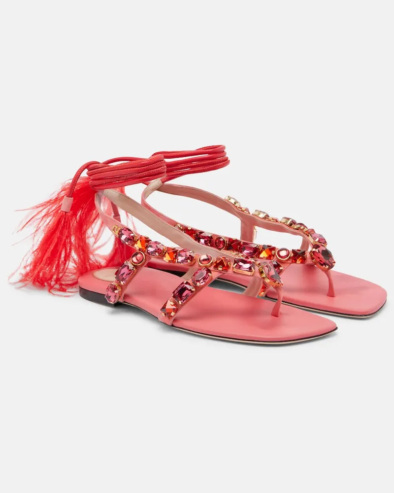 Valentino Garavani Verzierte Sandalen aus Veloursleder Rosa