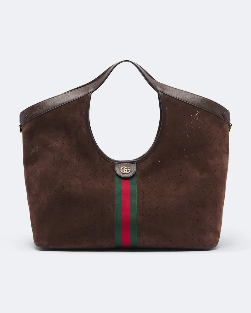 Gucci Tote Bag Gucci Giglio Large aus Veloursleder Braun