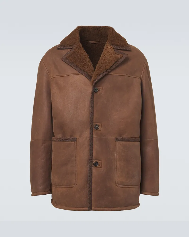 Etro Lederjacke mit Shearling-Besatz Braun