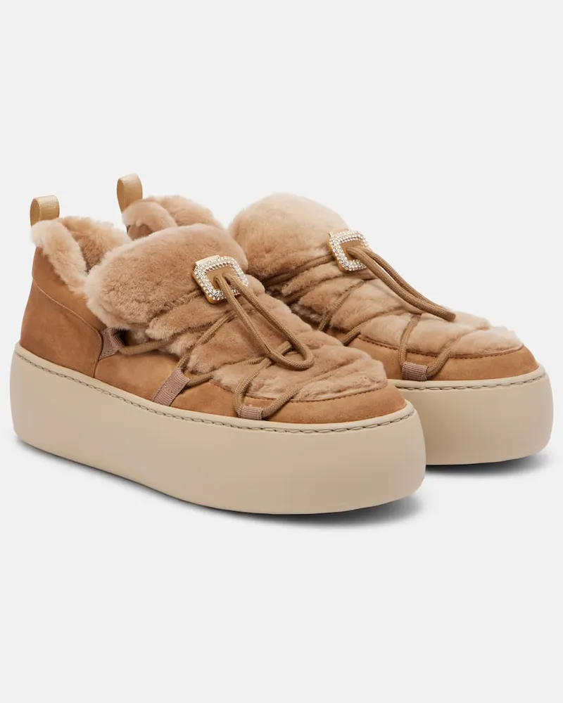 Roger Vivier Sneakers Viv' Up aus Shearling und Veloursleder Beige
