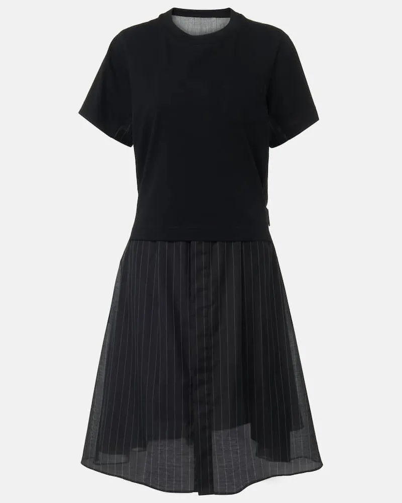 Sacai Minikleid aus Baumwoll-Jersey und Organza Schwarz