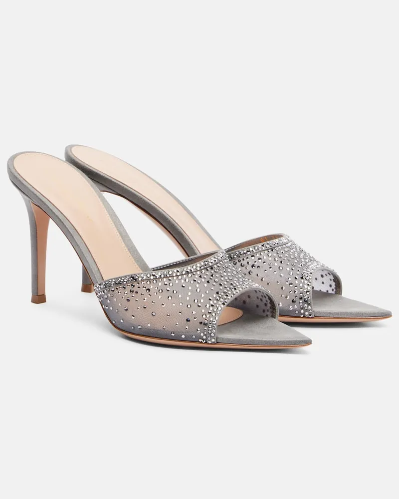 Gianvito Rossi Verzierte Pantoletten Rania 85 aus Organza Silber