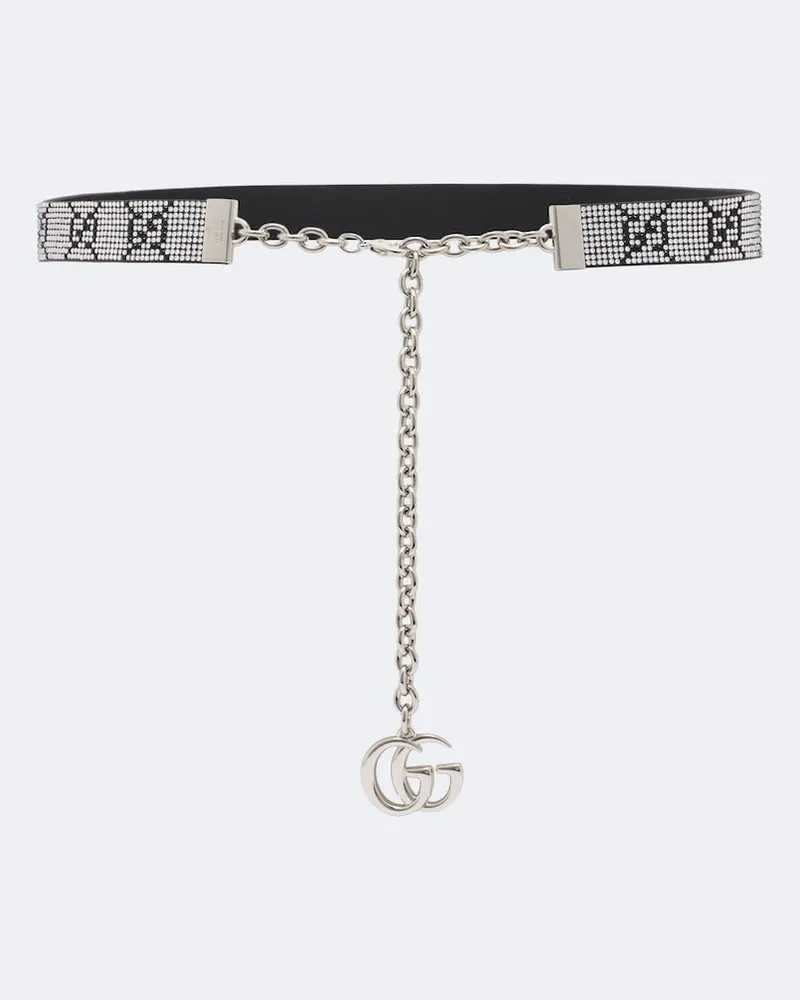 Gucci Gürtel aus Leder mit Kristallen Silber