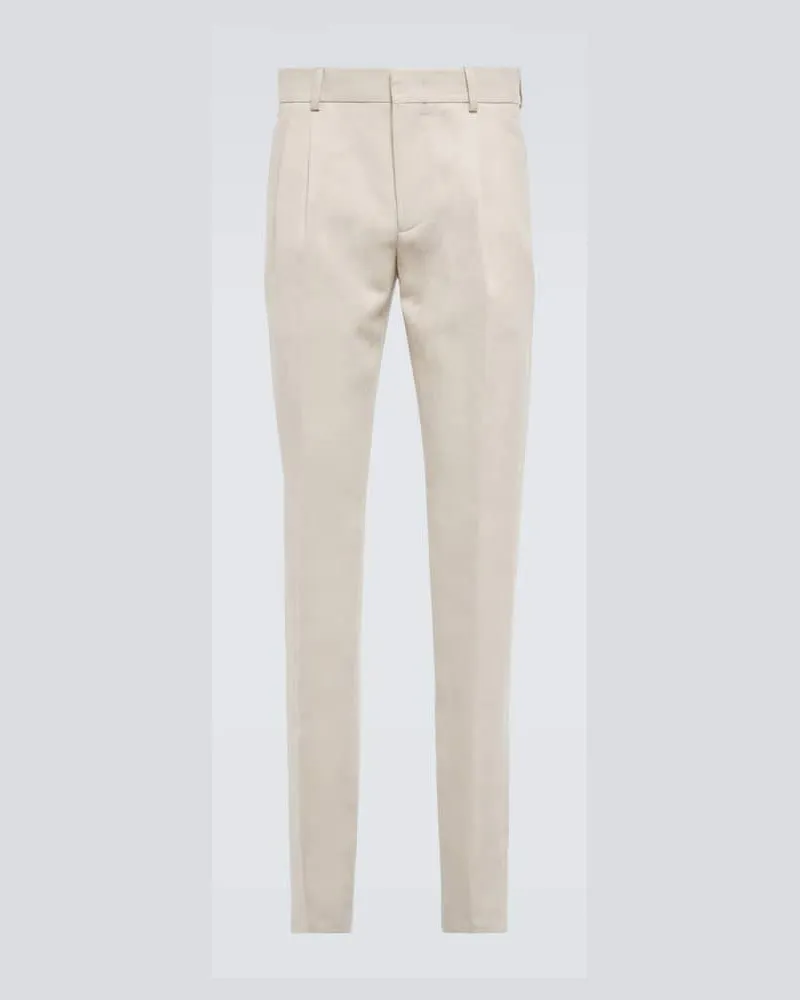 Loro Piana Schmale Hose aus Leinen Weiß