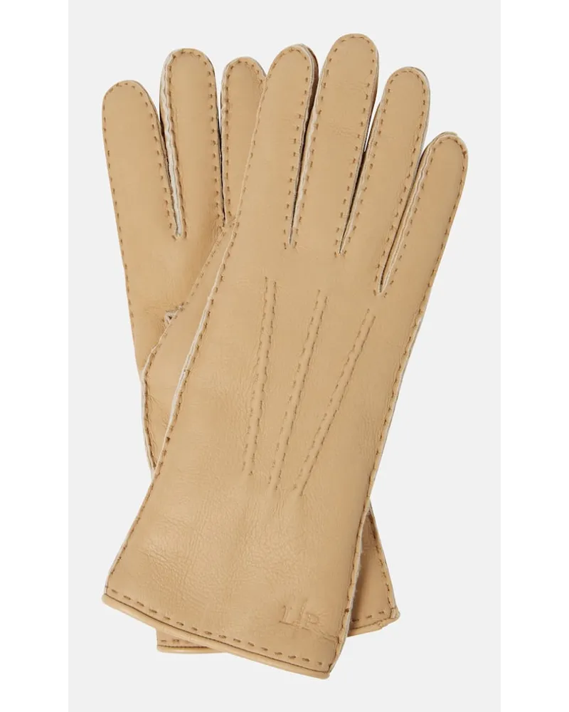 Loro Piana Handschuhe Elide aus Leder mit Shearling Beige