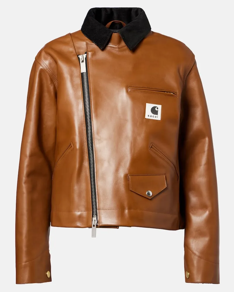 Sacai X Carhatt Lederjacke Braun