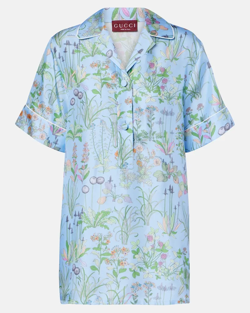 Gucci Polohemd aus Seidensatin Blau