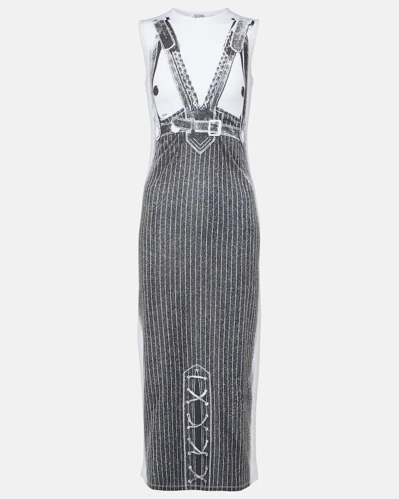 Jean Paul Gaultier Bedrucktes Midikleid aus Jersey Weiß