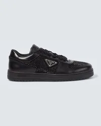 Prada Verzierte Sneakers Downtown aus Leder Schwarz