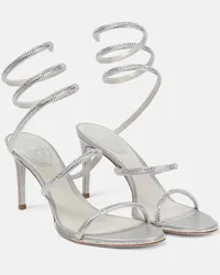 René Caovilla Verzierte Sandalen Cleo aus Satin Silber