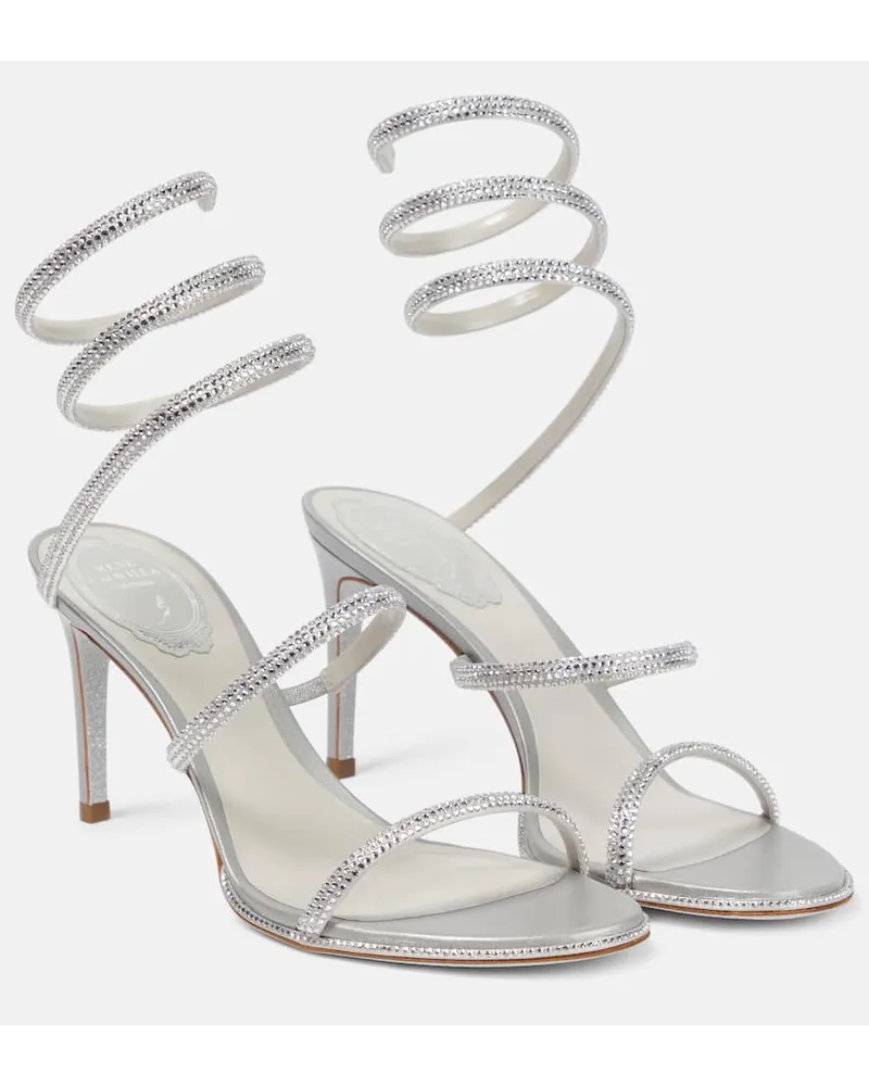 René Caovilla Verzierte Sandalen Cleo aus Satin Silber