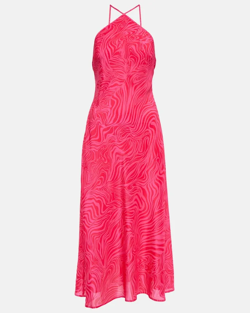 RIXO Midikleid Opal aus Seide Pink