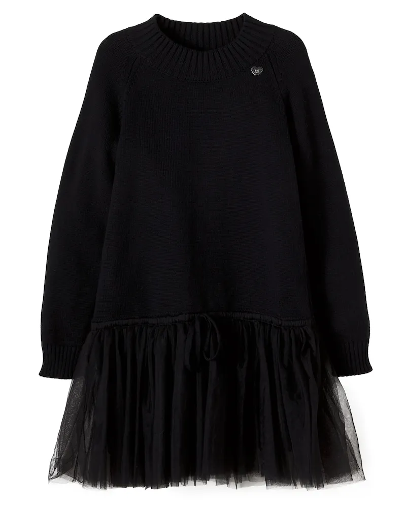 Monnalisa Pulloverkleid aus Baumwolle und Wolle Schwarz