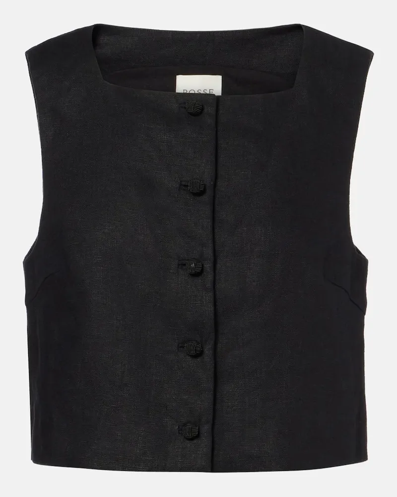 Posse Cropped-Top Rio aus Leinen Schwarz