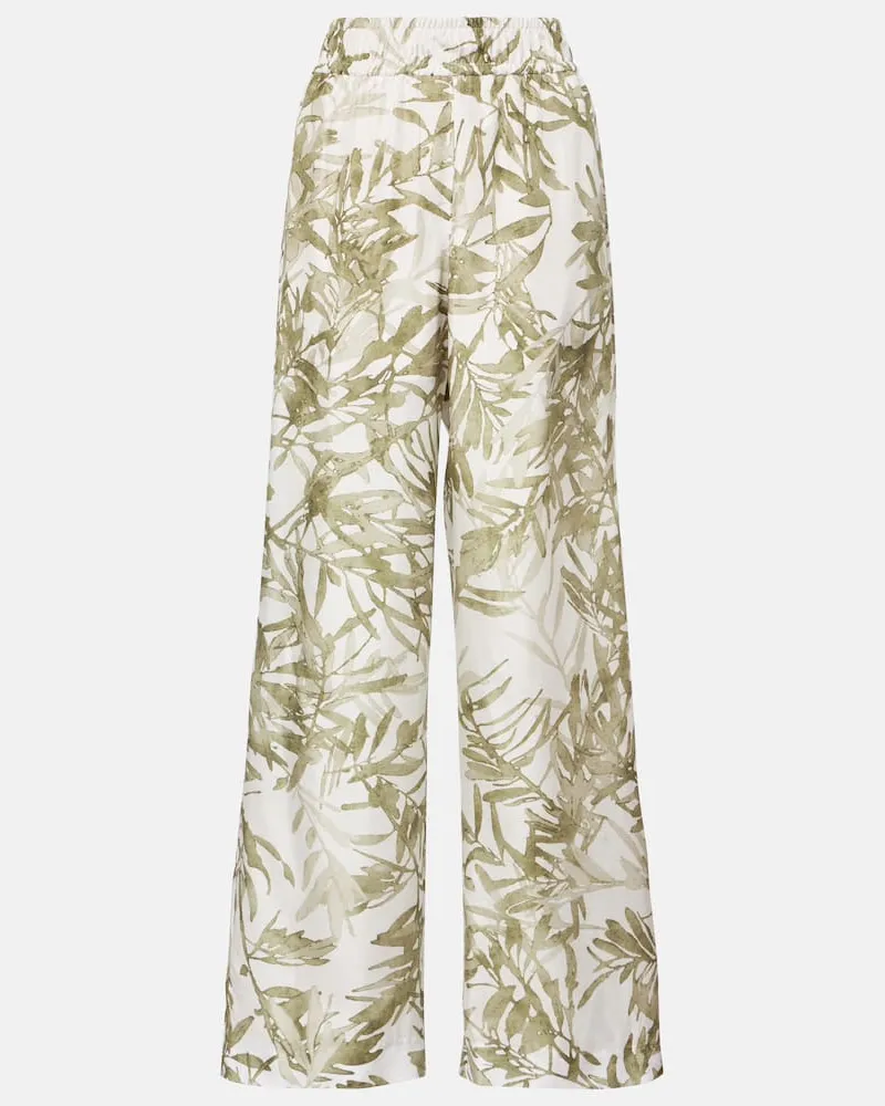 Brunello Cucinelli Weite Hose aus Seide Grün