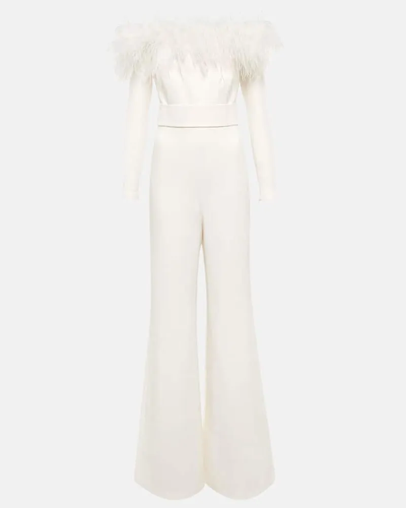 Safiyaa Jumpsuit mit Federn Weiß