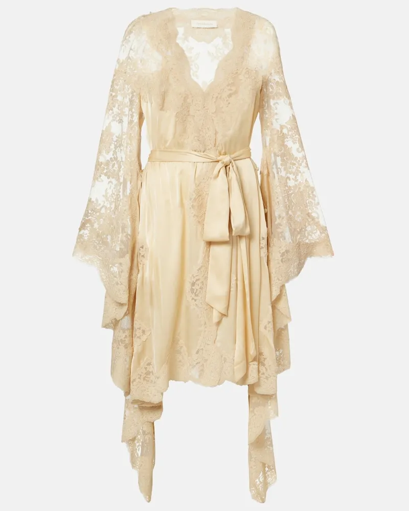 Zimmermann Midikleid Como aus Seide mit Spitze Weiß