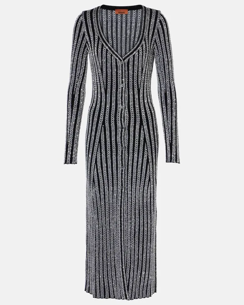 Missoni Midikleid aus Häkelstrick mit Pailletten Schwarz