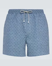 Brunello Cucinelli Bedruckte Badeshorts Blau