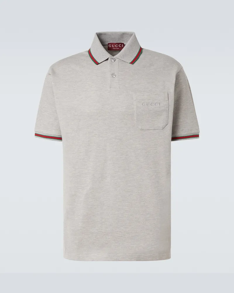 Gucci Polohemd Web Stripe aus einem Baumwollgemisch Grau