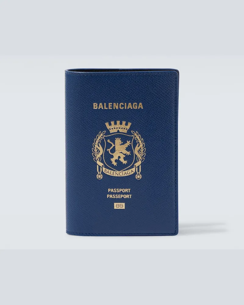 Balenciaga Reisepass-Etui aus Leder Blau