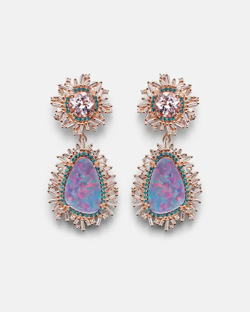 Suzanne Kalan Ohrringe aus 18kt Roségold mit Diamanten, Morganit und Opal Gold