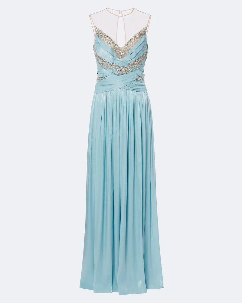 COSTARELLOS Robe Branka aus Georgette mit Kristallen Blau