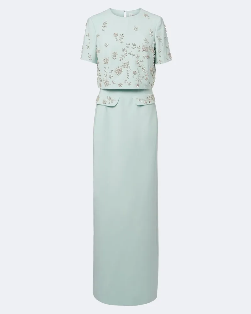 Oscar de la Renta Robe aus einem Wollgemisch mit Kristallen Grün