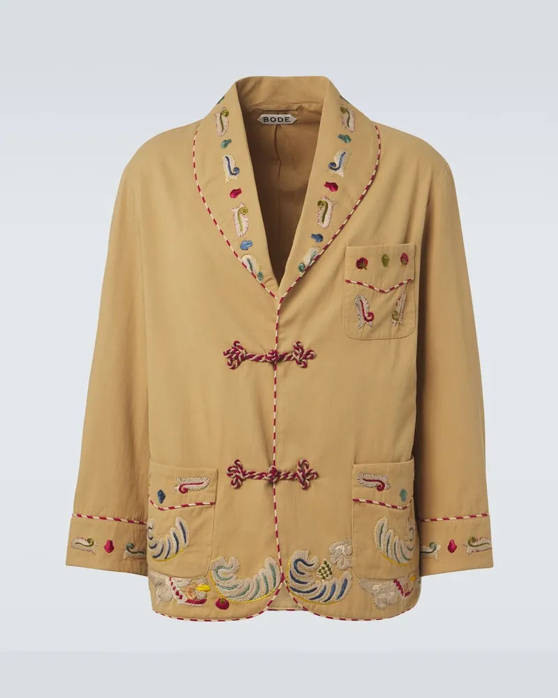 BODE Bestickte Jacke Feather Runner aus Baumwolle Beige