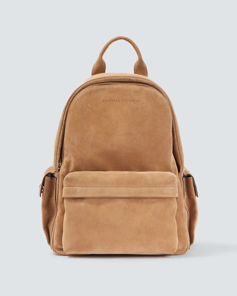 Brunello Cucinelli Rucksack aus Veloursleder Braun