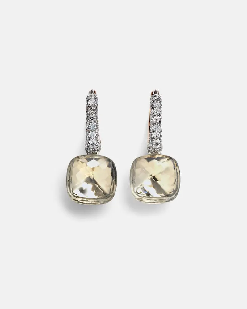 Pomellato Ohrringe Nudo Classic aus 18kt Rosé- und Weißgold mit Diamanten und Topas Weiß
