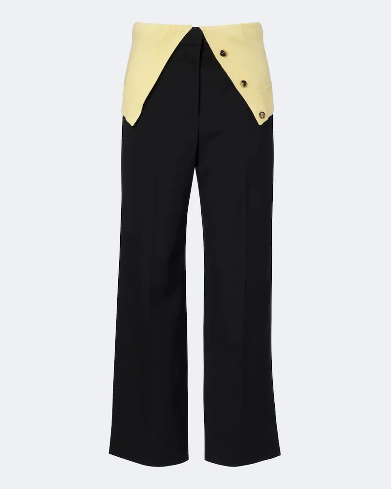 Loewe Weite Hose aus Wolle mit Strick Schwarz