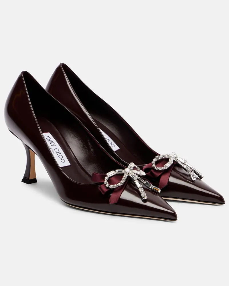 Jimmy Choo Pumps Auria 70 aus Leder mit Kristallen Burgunderrot