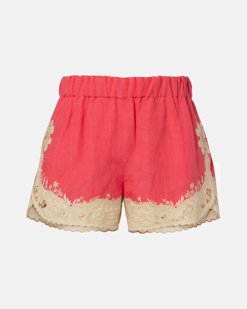 Valentino Garavani Bestickte Shorts aus Leinen Rosa