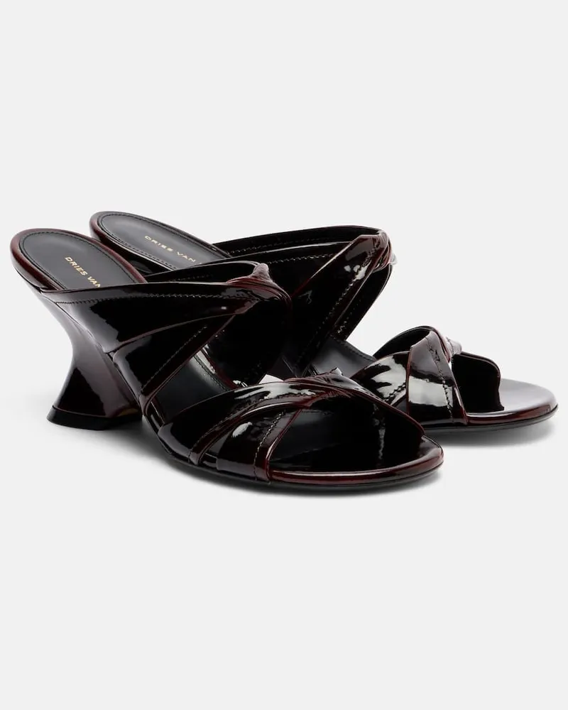 Dries van Noten Wedge-Sandalen 75 aus Lackleder Braun