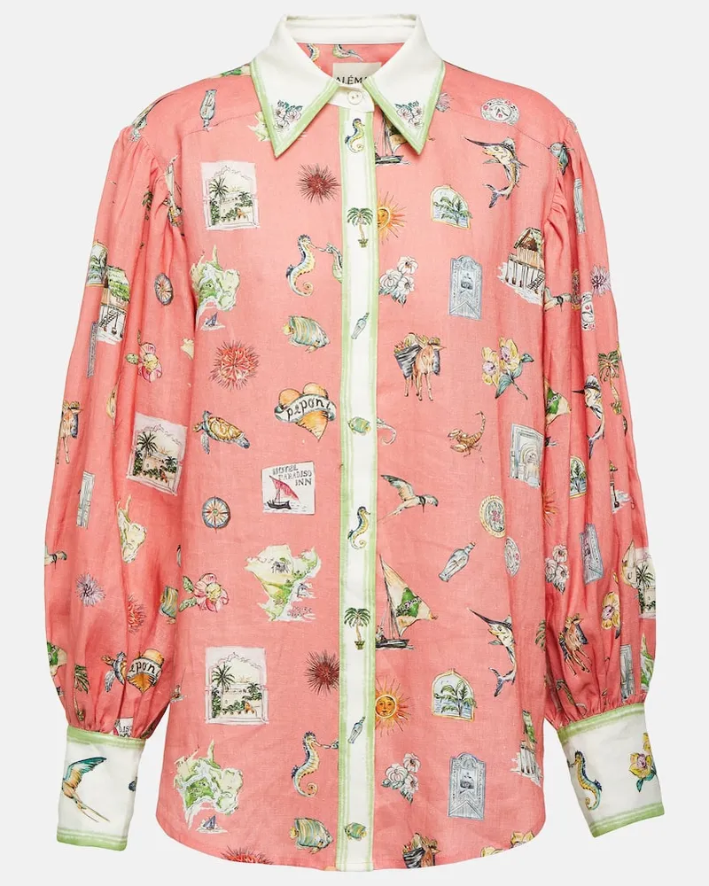 ALEMAIS Alémais Bedrucktes Hemd aus Leinen Rosa