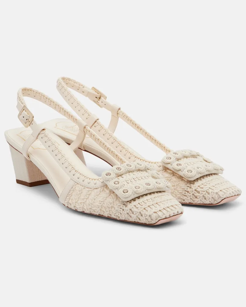 Roger Vivier Slingback-Pumps Belle Vivier aus Häkelstrick Weiß
