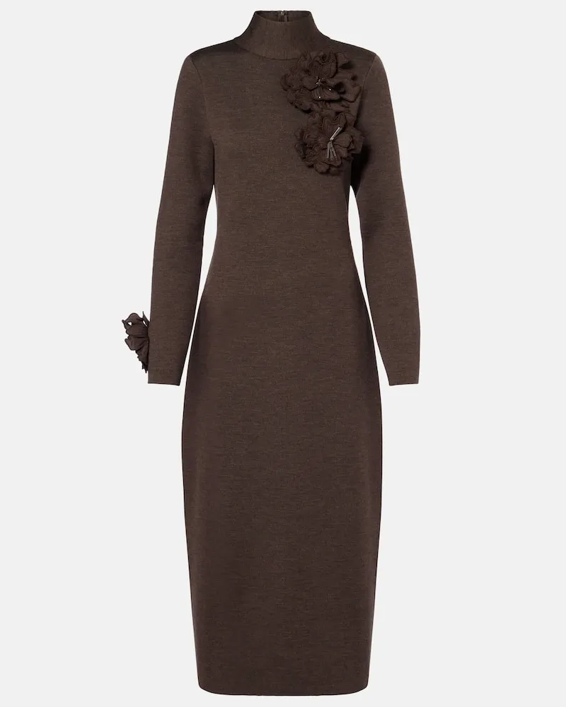 Oscar de la Renta Midikleid aus einem Wollgemisch Braun