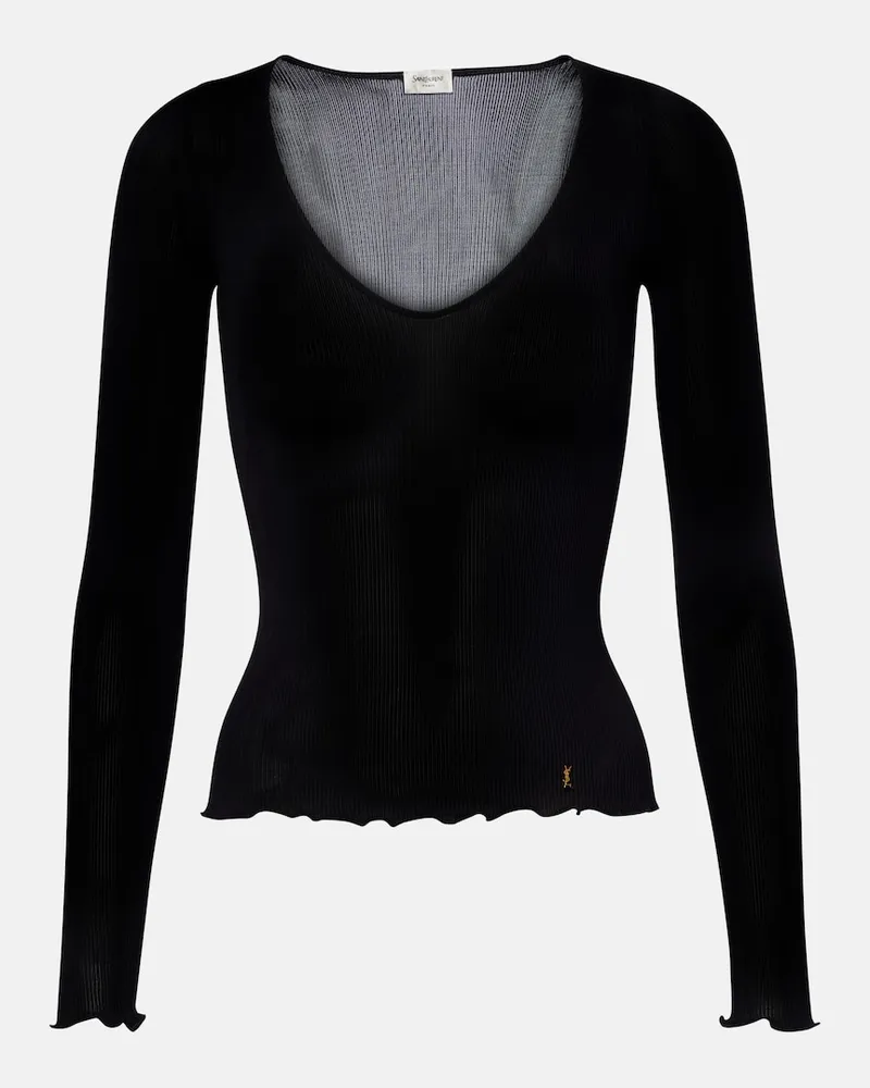 Saint Laurent Rippstrick-Top aus Seide Schwarz