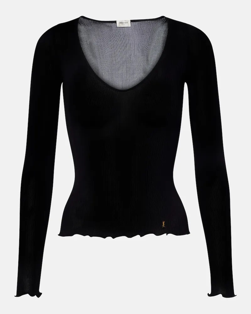 Saint Laurent Top Cassandre aus Rippstrick Schwarz