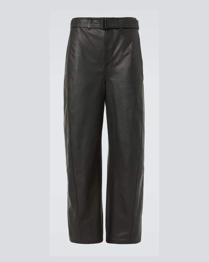 Christophe Lemaire Weite Hose Twisted Belted aus Leder Schwarz