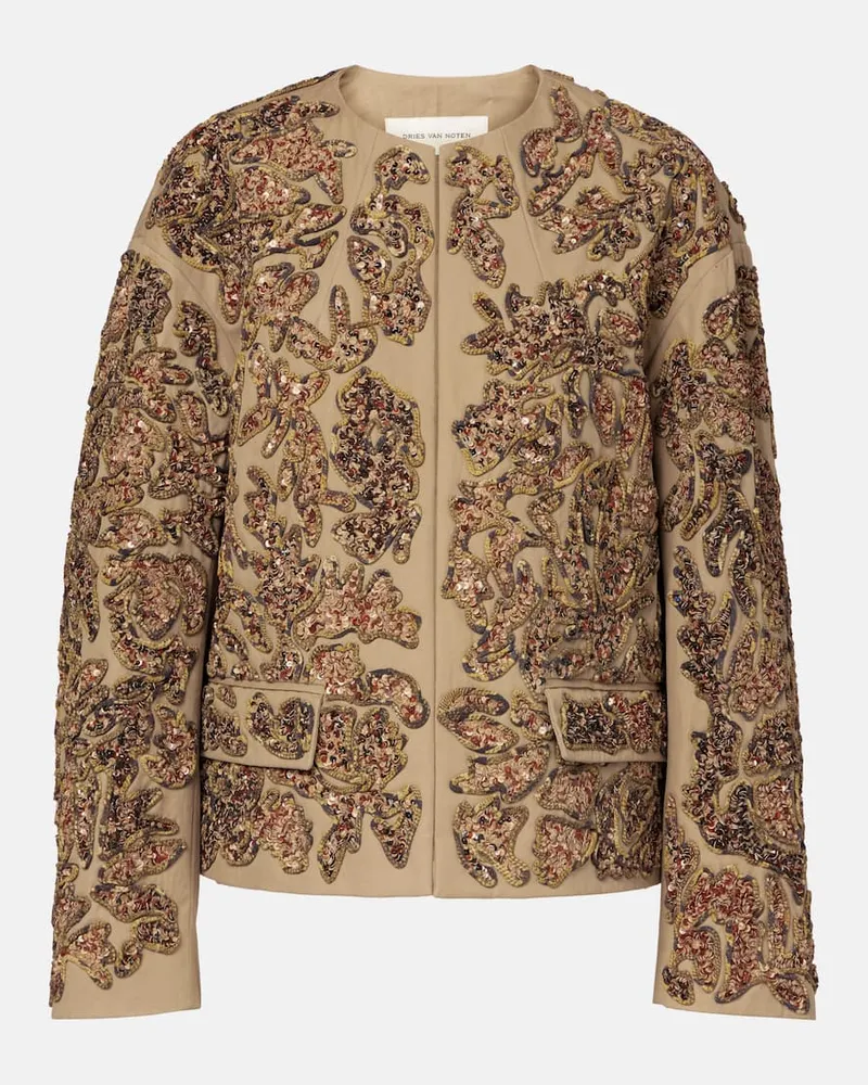 Dries van Noten Jacke aus Baumwoll-Jacquard mit Pailletten Beige