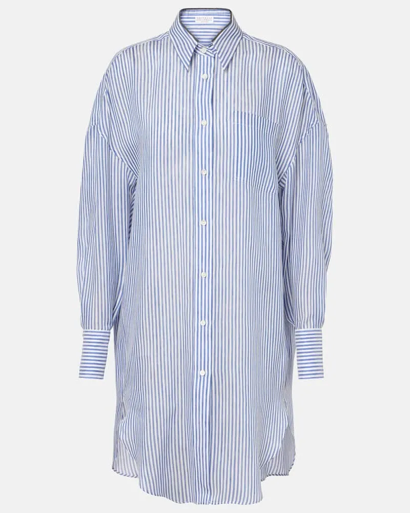 Brunello Cucinelli Hemd Monili aus Leinen und Seide Blau