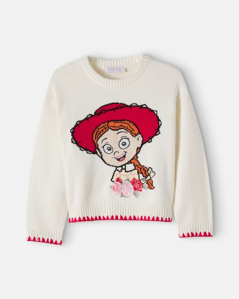 Monnalisa Bestickter Pullover aus Baumwolle und Kaschmir Multicolor