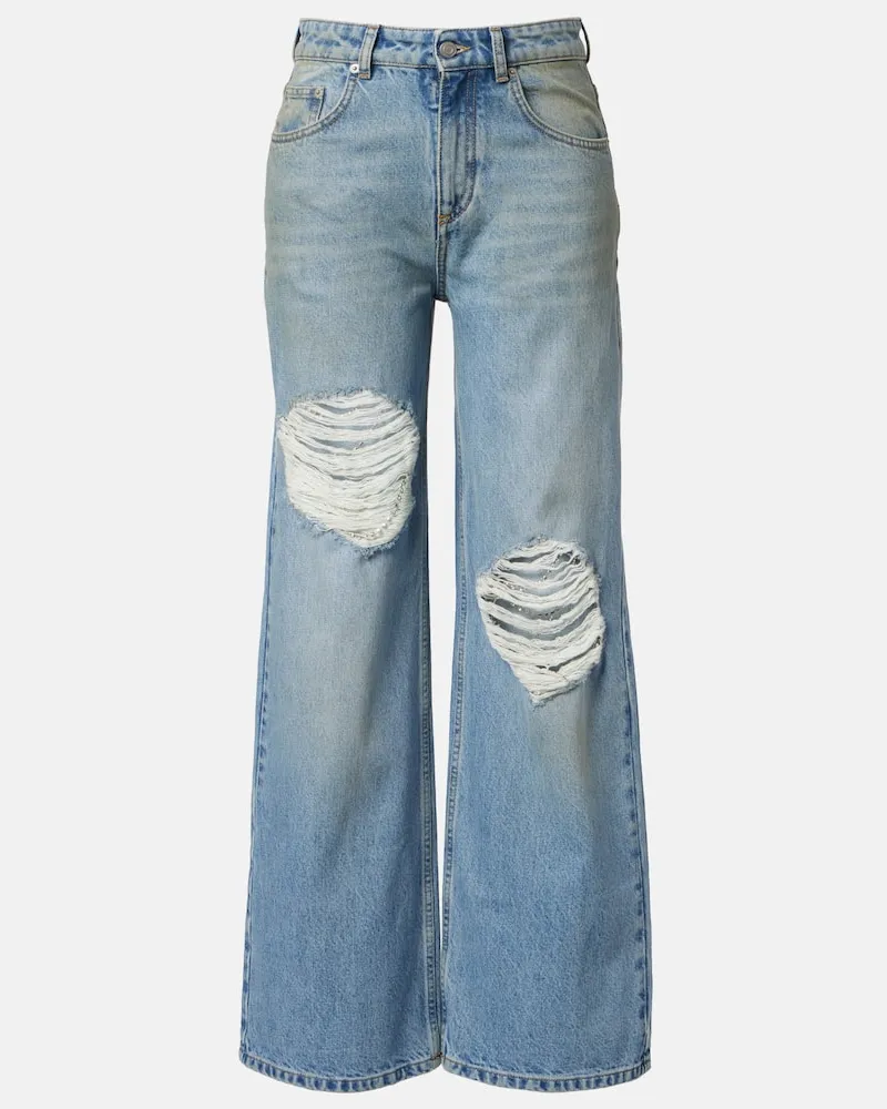 Area Distressed Wide-Leg Jeans Blau
