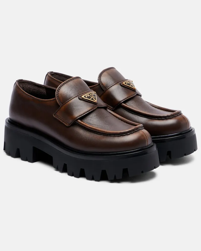 Prada Plateau-Loafers aus Leder Braun